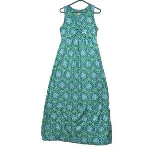 TALBOTS Women's MEDIUM P -Maxi Dress Green medallion Print Empire Waist Sundress